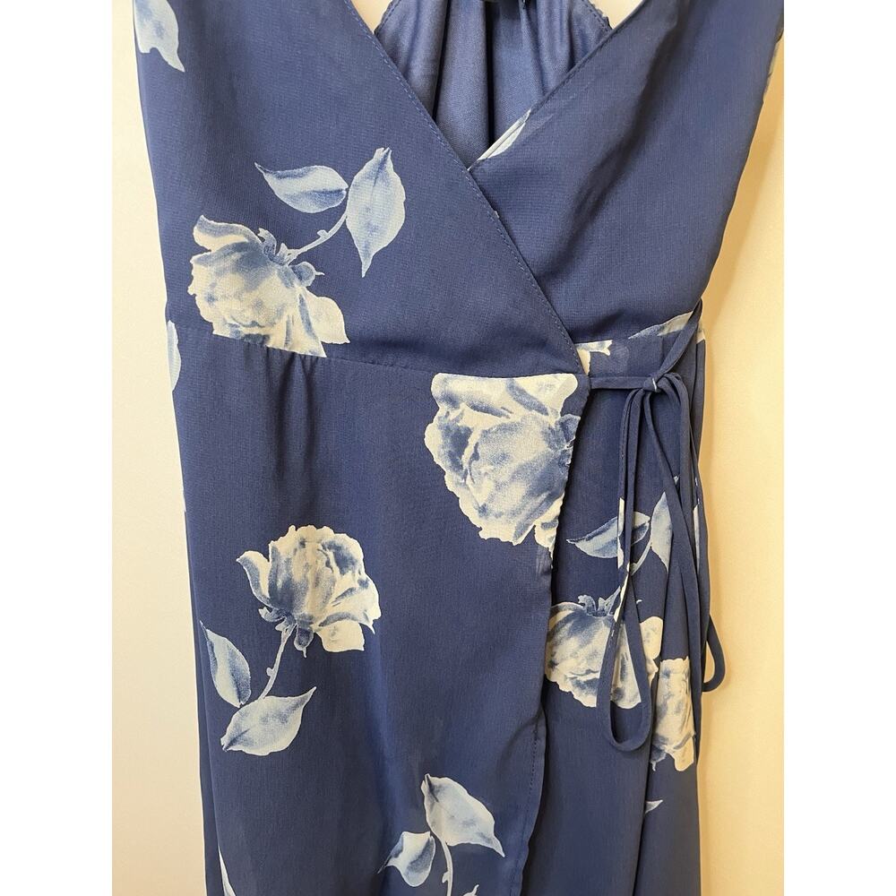 Lulus Women's Blue Floral Print Faux-Wrap Dress Size Small - Picture 4 of 8